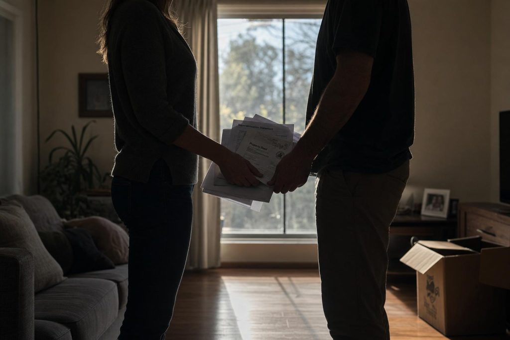 Featured image for How Are Assets Divided in Divorce in Australia? - A backlit silhouette of a couple standing apart in a sub