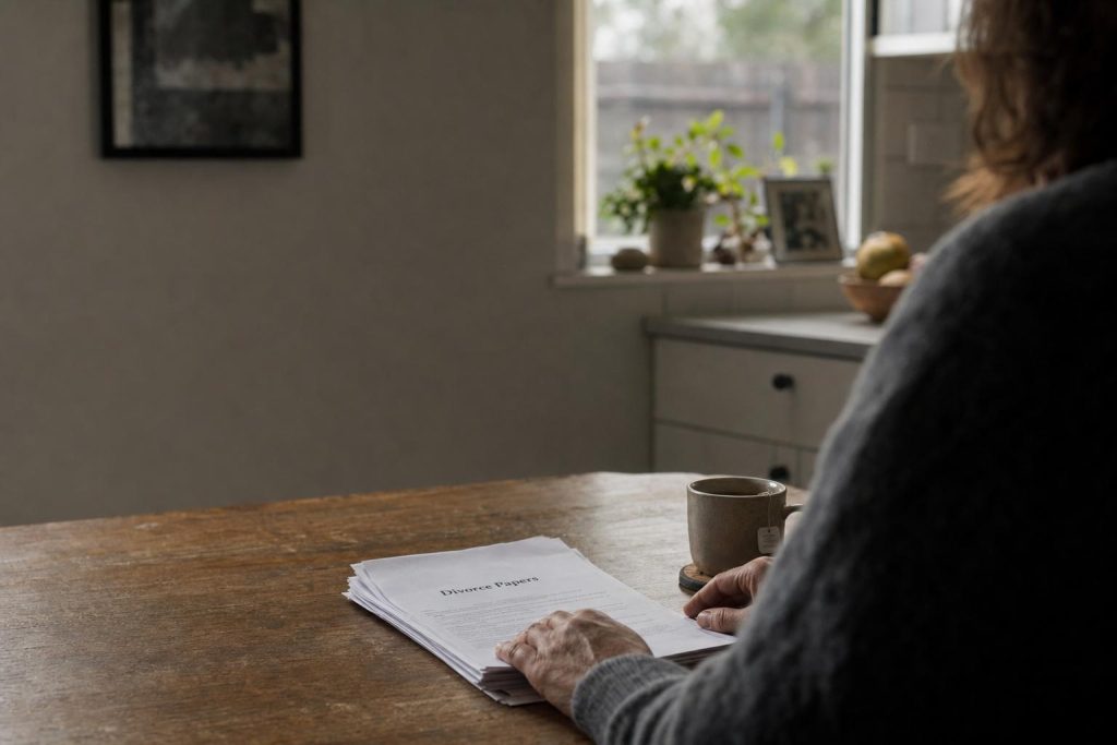 Featured image for How to Navigate Divorce and Separation in Australia - An intimate overtheshoulder shot of a middleaged per