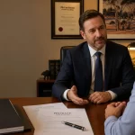 Featured image for How Does Probate Work in NSW? - A warmlit solicitors office scene shows a middleaged client attentively li