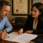 Featured image for How to Draft a Will with Testamentary Trusts Today - In a warmly lit solicitors office a middleaged client