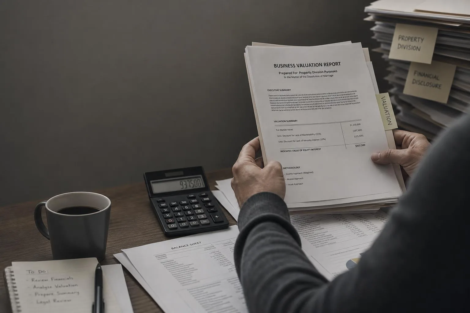 Featured image for How to Manage Property Division with Business Assets - Capture an intimate overtheshoulder shot of a perso