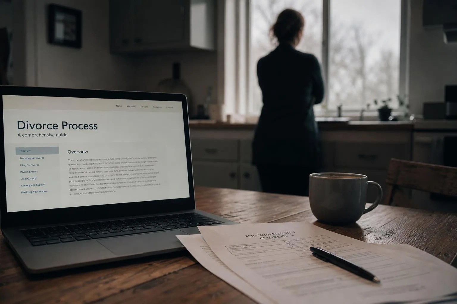 Featured image for Navigating the Divorce Process in South Australia - A quiet intimate scene depicting a laptop on a wooden