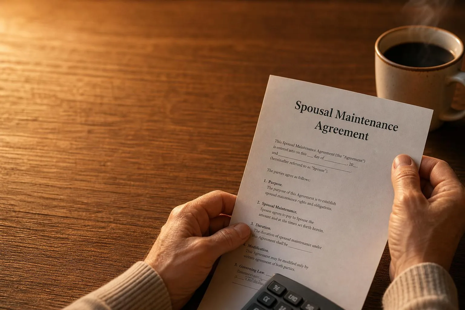 Featured image for Spousal Maintenance: What You Need to Know - A closeup macro shot of a pair of hands holding a document wi