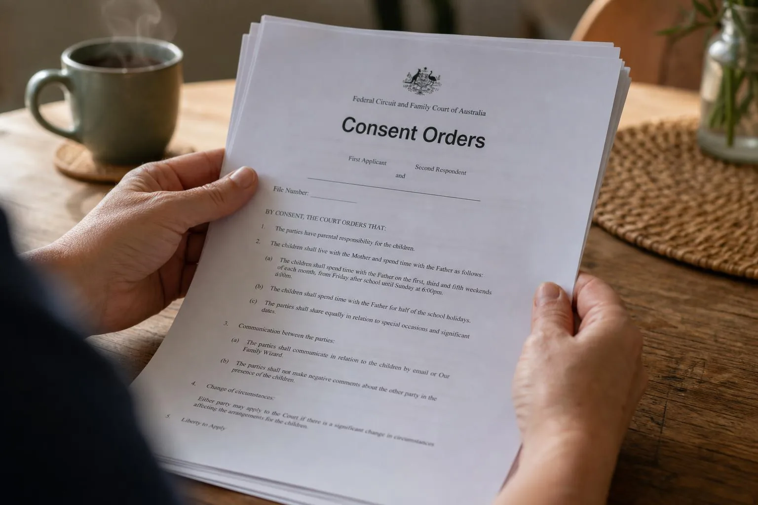Featured image for What Are Consent Orders in Australian Family Law? - An intimate eyelevel photograph showing a closeup view