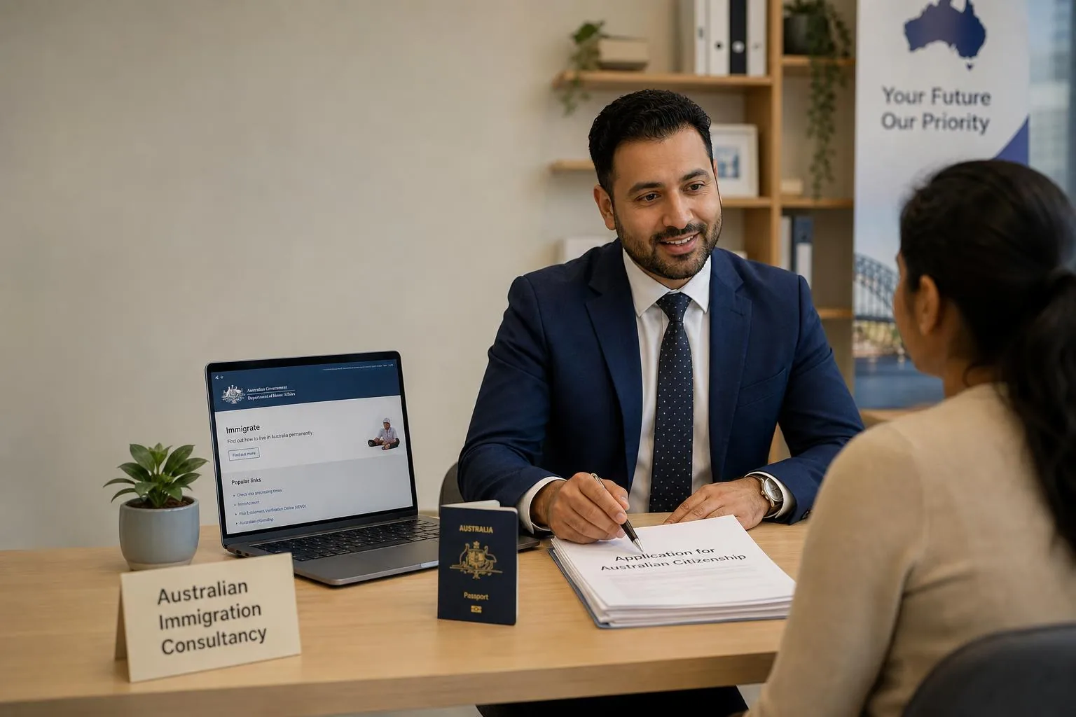 Featured image for What Are the Latest Trends in Citizenship Applications in Australia? - A daylight scene inside a modern im