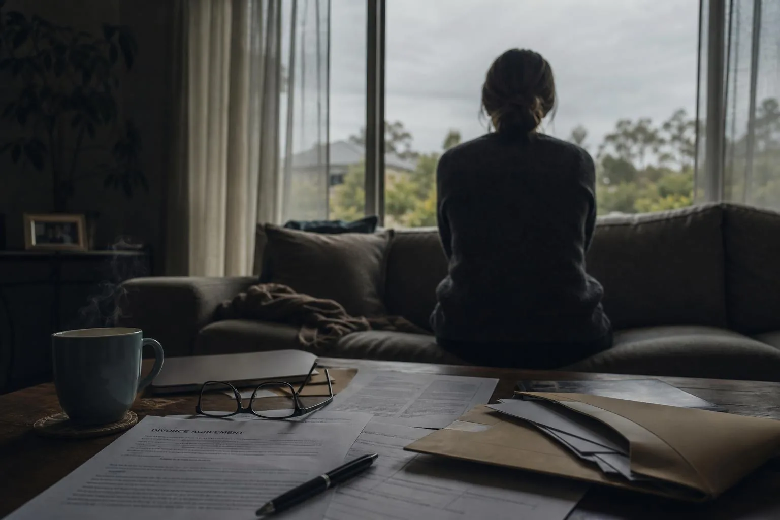 Featured image for What is My Wife Entitled to in a Divorce in Australia? - A dimly lit living room in an Australian home wit