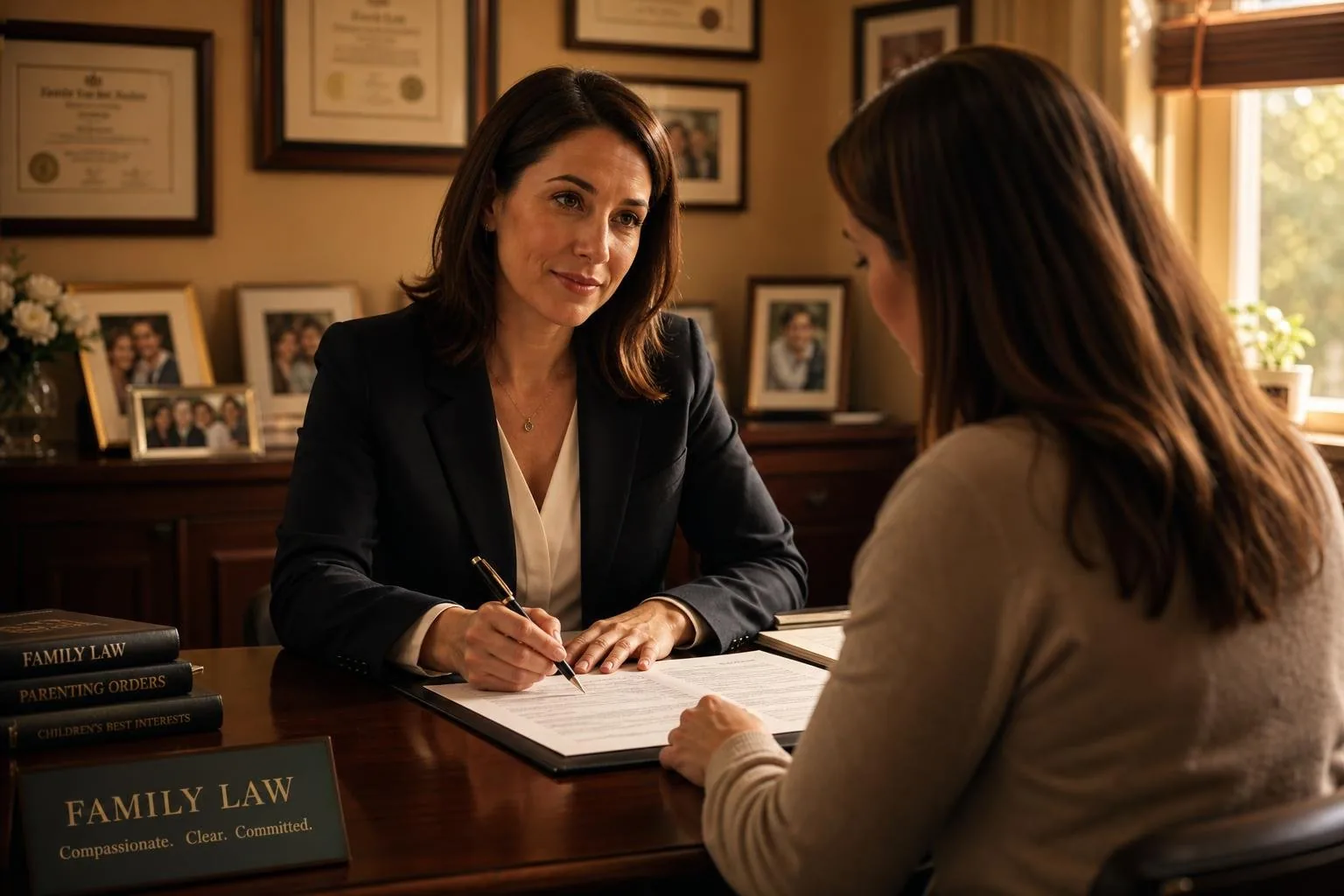 Featured image for How Are Parenting Orders Enforced in Australia? - A warmlit scene inside a family solicitors office captur