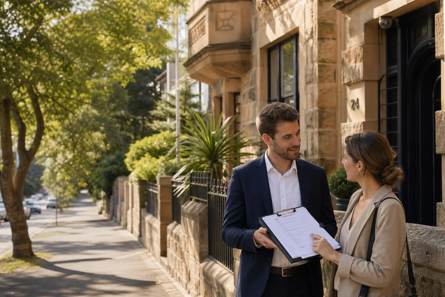 Featured image for How to Handle Rent Increases in NSW Today - A sunny Sydney street scene featuring a classic sandstone apar