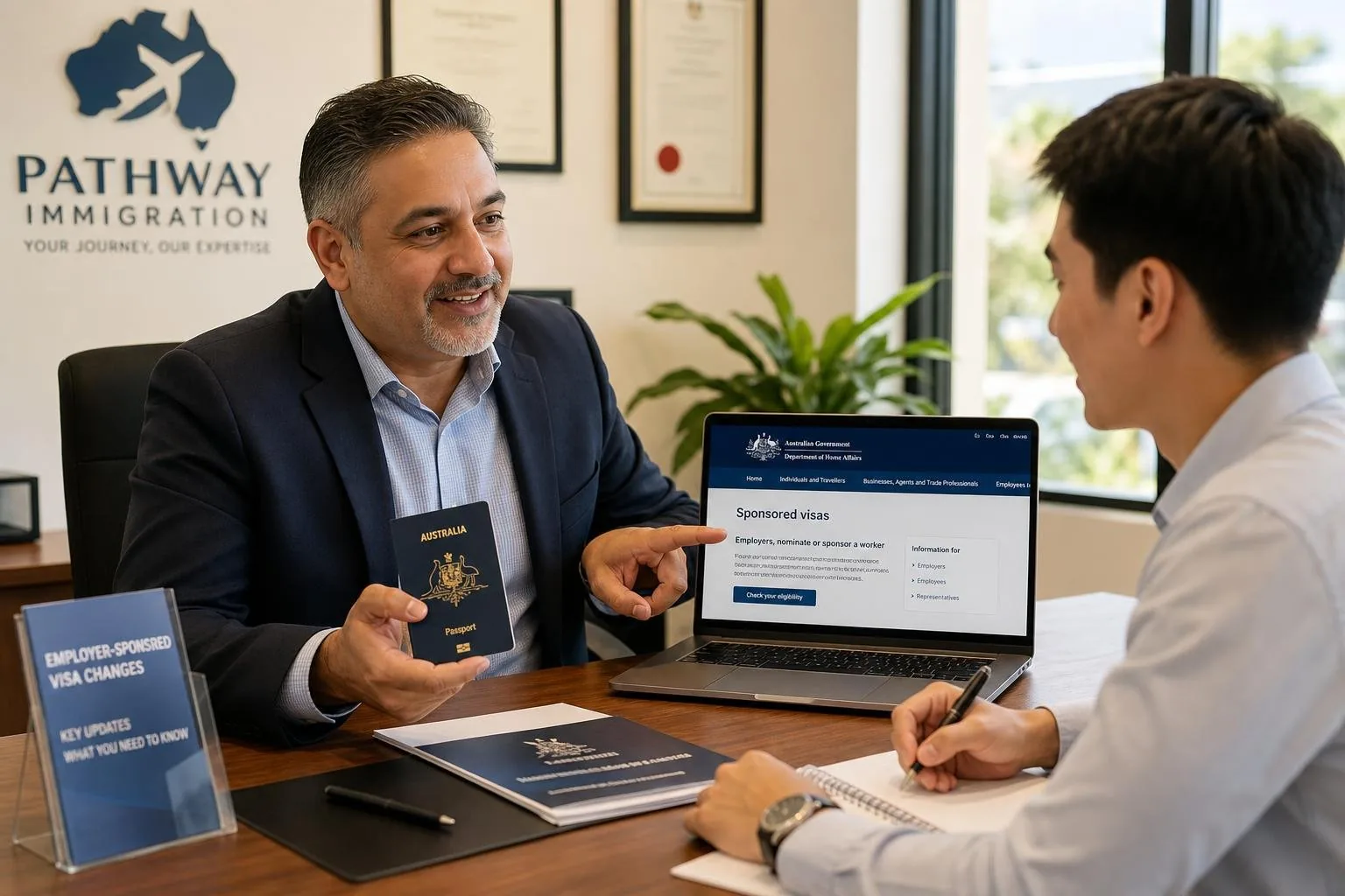 Featured image for How to Navigate Employer-sponsored Visa Changes in Australia - In a modern Australian immigration consulta