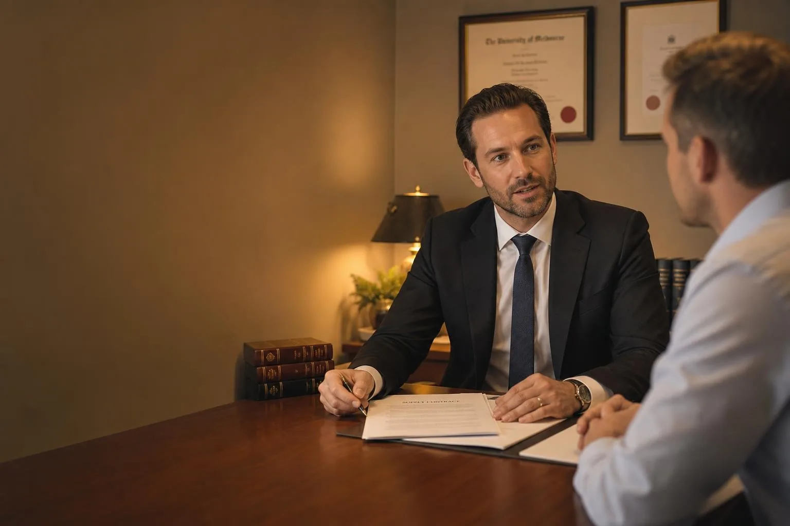 Featured image for What Are the Key Elements of a Valid Supply Contract? - An Australian solicitors office warmly lit capture