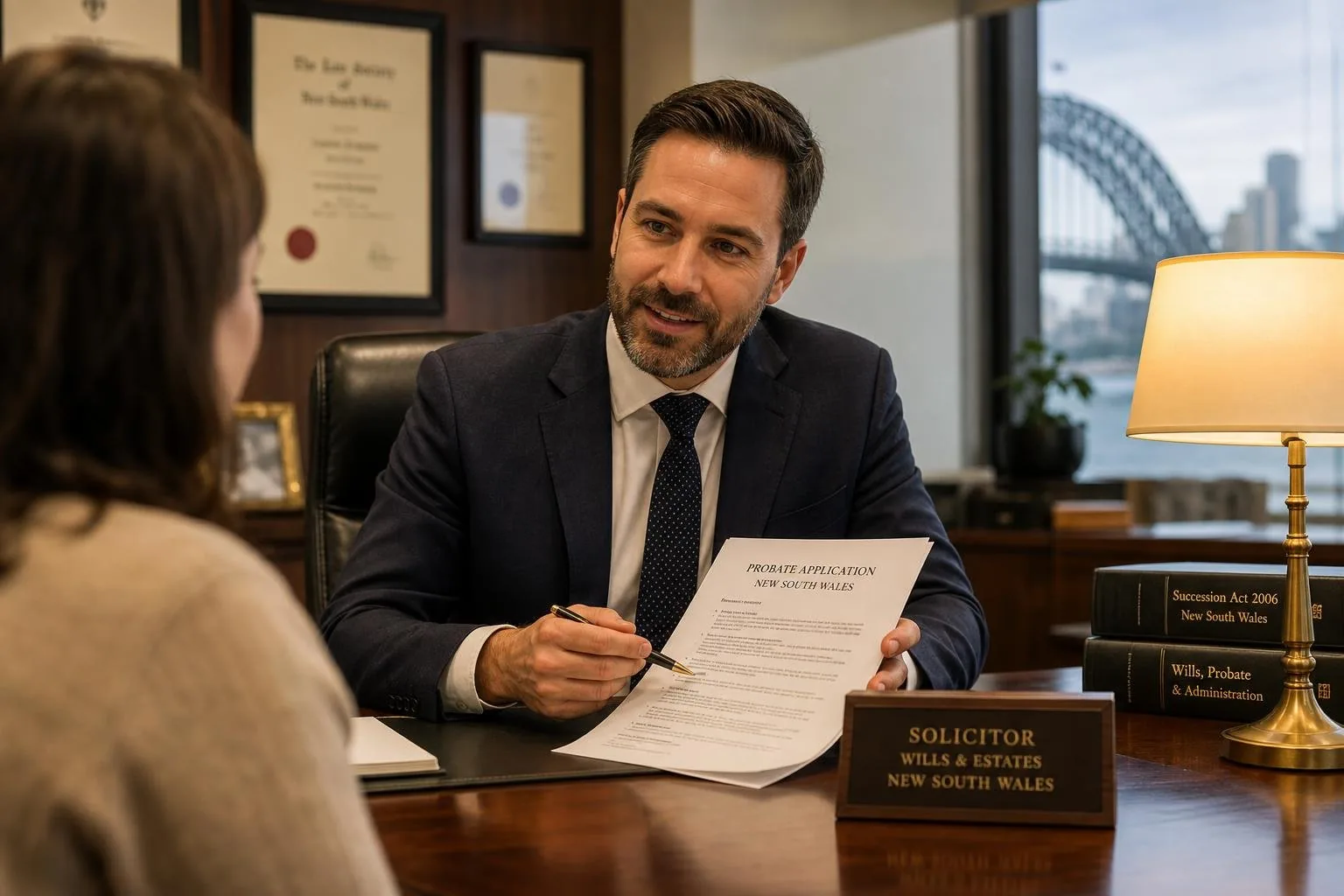 Featured image for What Are the Latest Trends in Probate Law in NSW? - A modern welllit solicitors office in Sydney showing a