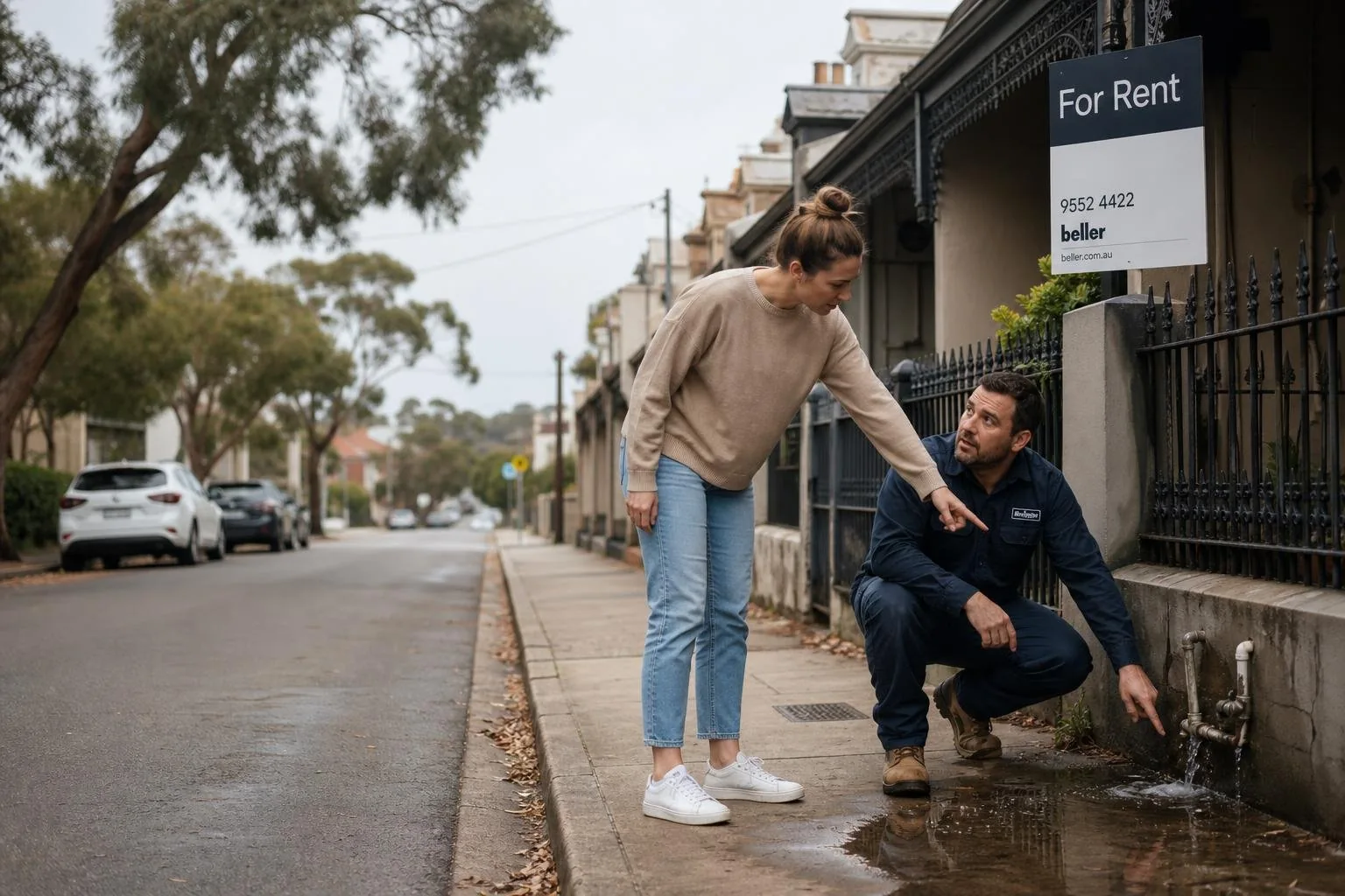 Featured image for What Are the Rights of Tenants Facing Urgent Repairs in NSW? - Capture a dynamic streetlevel view of a typ