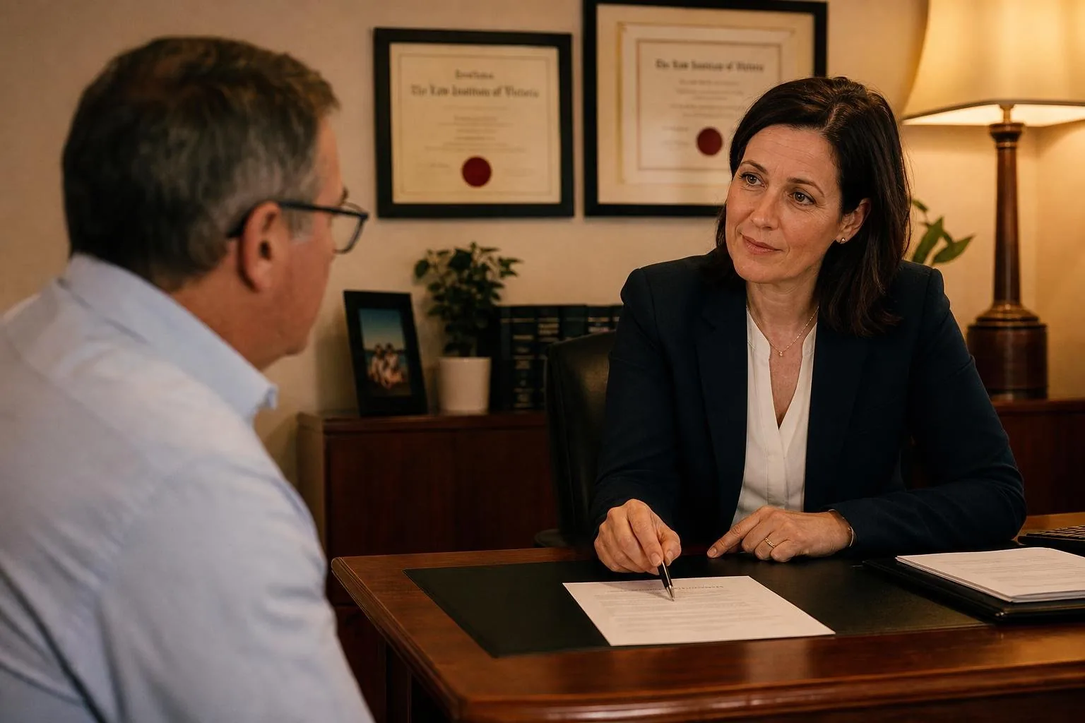 Featured image for When Should You Consider an Advance Health Directive? - A warmlit solicitors office where a middleaged cli